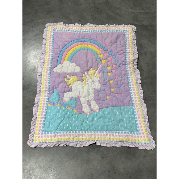 Rainbow Unicorn, Baby Blanket, 40x31", Quilted, Nursery, Bedding ~ 251016-WH 358 - Picture 1 of 5